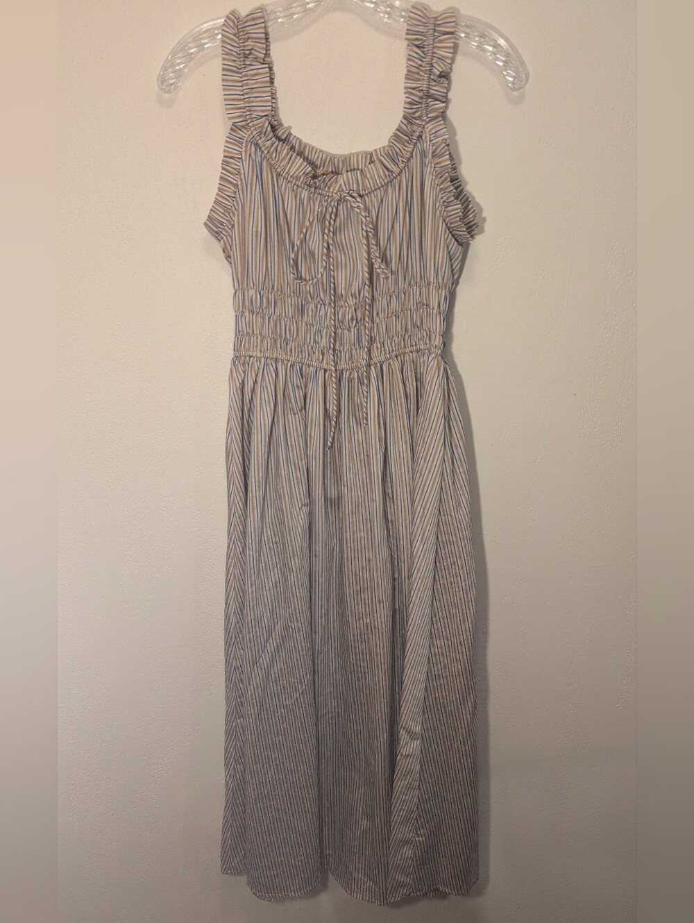 FRNCH Paris The Louisane Dress, Beige Stripe (SIZE SMALL)